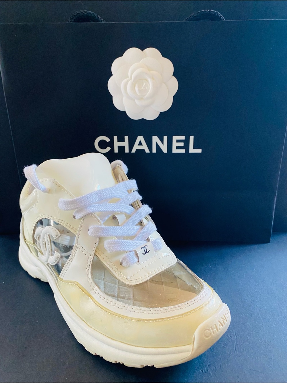 🛍️CHANEL Authentic Vintage Coco Mark Clear Sneakers